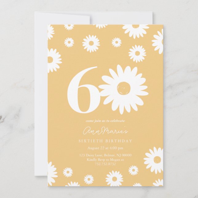Invitation Soixante Ans Fleur Rétro Motif Anniversaire (Devant)
