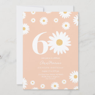 Invitation Soixante Ans Fleur Rétro Motif Anniversaire