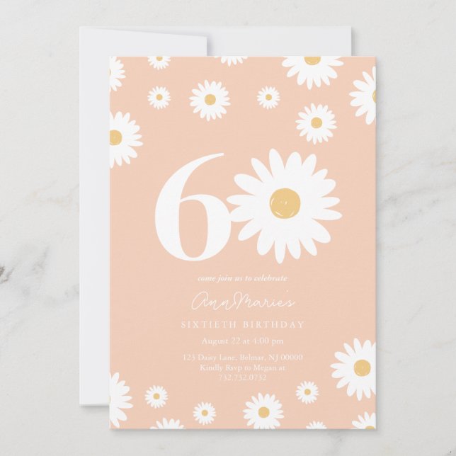 Invitation Soixante Ans Fleur Rétro Motif Anniversaire (Devant)