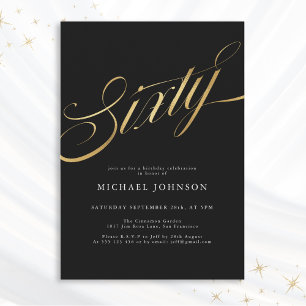 Invitation Soixante Black and Gold Modern 60e anniversaire