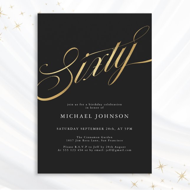Invitation Soixante Black and Gold Modern 60e anniversaire (Mockup View)