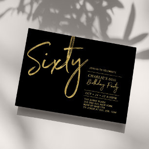 Invitation Soixante   Black & Gold Modern 60th Birthday Party
