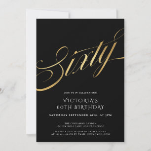 Invitation Soixante Black Gold Typographie 60e anniversaire