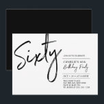 Invitation Soixante | Black & White Modern 60th Birthday Part<br><div class="desc">Célébrez votre journée spéciale avec cette simple et élégante invitation à la fête du 60e anniversaire. Ce design comprend un script de brosse "Sixty" avec une disposition propre en noir et blanc combo couleur. D'autres designs sont disponibles dans ma boutique BaraBomDesign.</div>