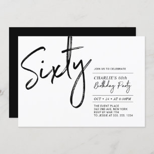Invitation Soixante Black & White Modern 60th Birthday Part