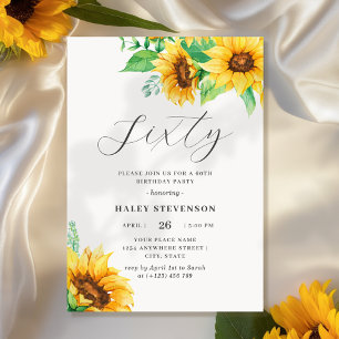 Invitation Soixante Chic Jaune Tournesol Floral 60e Anniversa