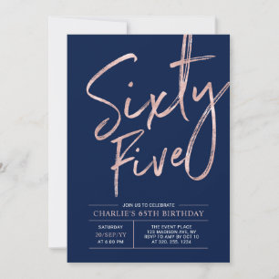 Invitation Soixante Cinq   Rose Gold & Navy 65e Anniversaire