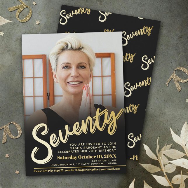 Invitation Soixante-dix-70e anniversaire script photo couleur (Créateur téléchargé)