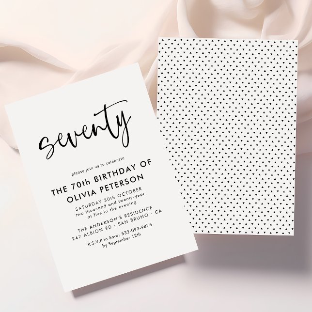Invitation Soixante-Dix | 70e Soirée d'Anniversaire Noir & Bl (Créateur téléchargé)
