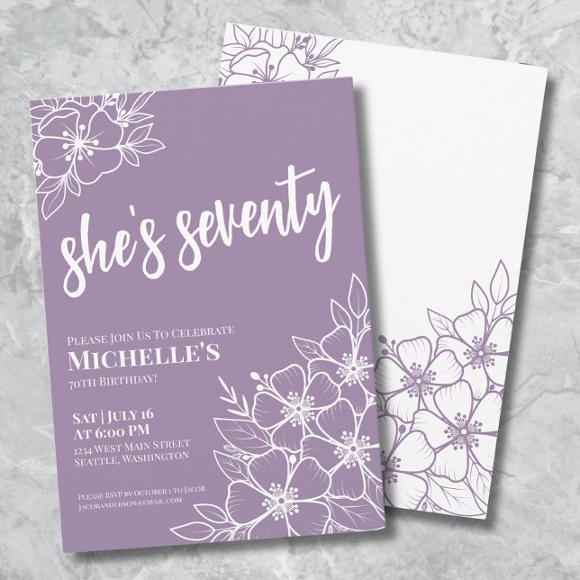 Invitation Soixante-dix ans élégants Fête d'anniversaire Viol (Elegant Seventy Purple 70th Birthday Party Invitation)