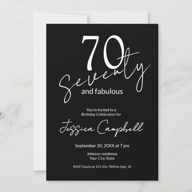 Invitation Soixante-dix ans et Fabuleux Script Noir 70e Anniv (Devant)