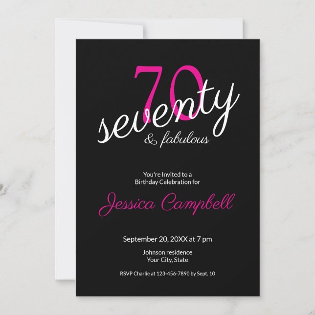 Invitation Soixante-dix ans et Fabuleux Script Noir 70e Anniv (Devant)