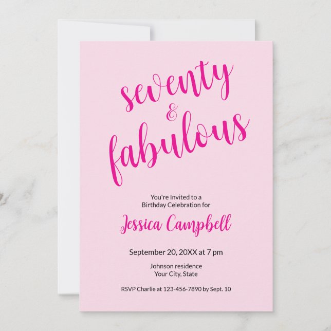 Invitation Soixante-dix ans et Fabuleux Script Rose 70e Anniv (Devant)