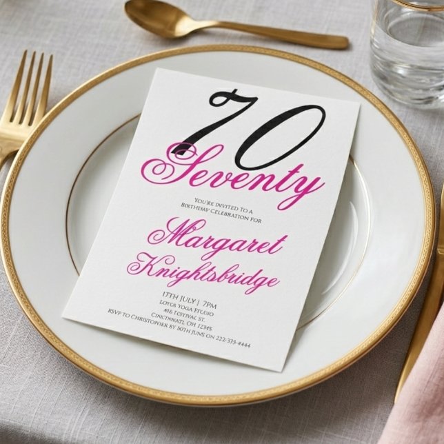 Invitation Soixante-dix ans et Fabuleux Texte Rose 70e Annive (Créateur téléchargé)