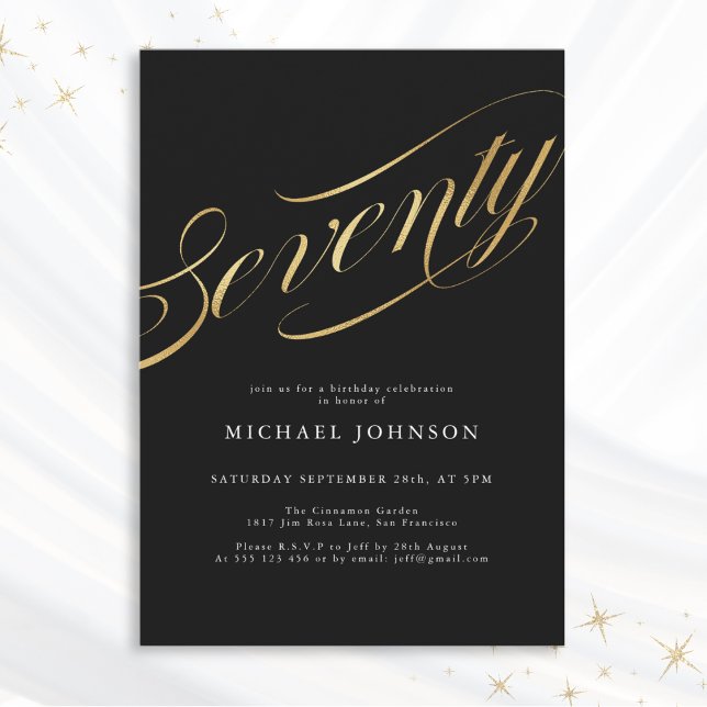 Invitation Soixante-dix Black Gold Modern 70e anniversaire (Mockup View)