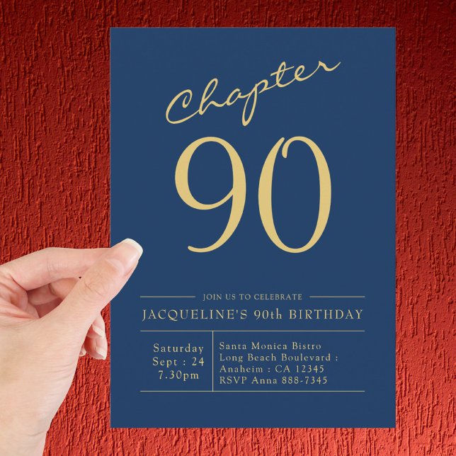 Invitation Soixante-dix Blue Gold 90e fête d'anniversaire (Créateur téléchargé)