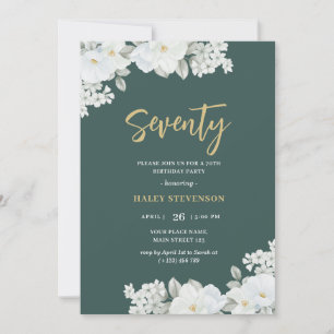 Invitation Soixante-dix Émeraude Vert & Or Blanc Floral Anniv