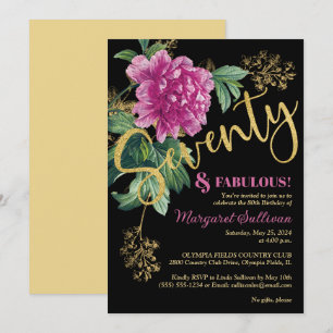 Invitation Soixante-dix et fabuleux Peony rose Anniversaire