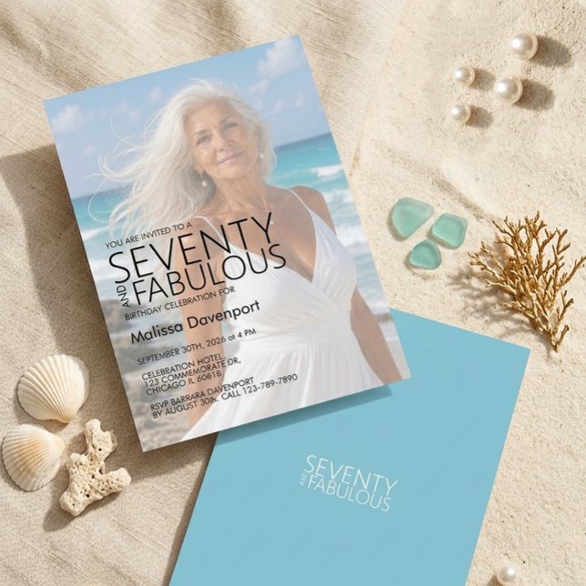 Invitation Soixante-dix et Fabuleux Photo de plage 70e Annive (Seventy and Fabulous Beach Photo 70th Birthday Invitation)