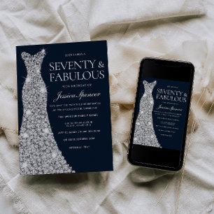 Invitation Soixante-dix et fabuleux ! ! Silver Gown 70e anniv