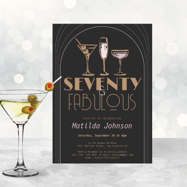 Invitation Soixante-dix fabuleux cocktail Gold Black 70e anni (Mockup View)