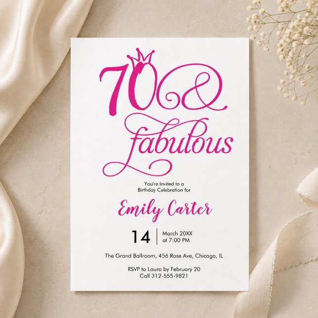 Invitation Soixante-dix & Fabuleux Script Rose 70e Fête d'ann (seventy and fabulous 70th Birthday party Seventieth modern typography elegant script minimal pink)