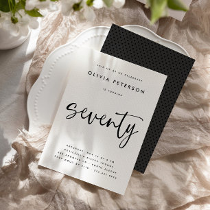 Invitation Soixante-dix moderne B&W 70e Anniversaire Typograp