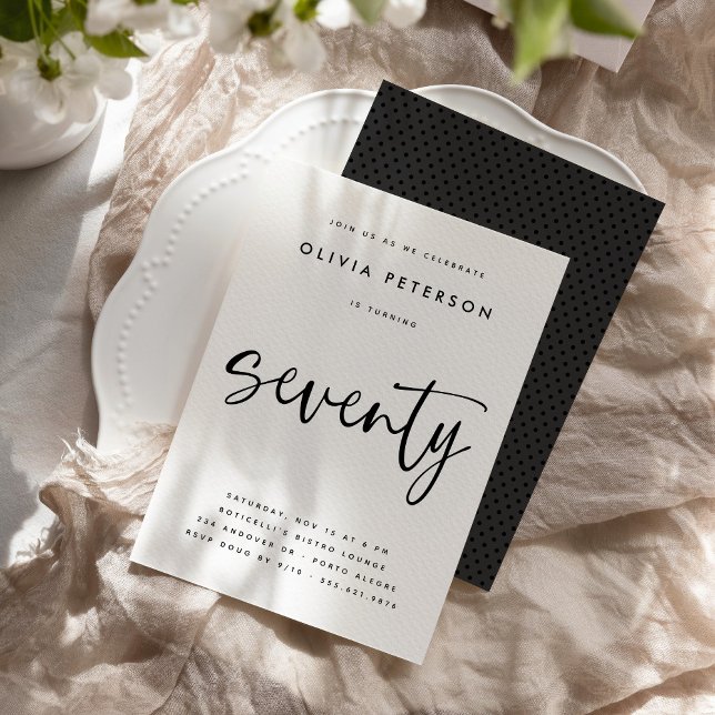 Invitation Soixante-dix moderne B&W 70e Anniversaire Typograp (Créateur téléchargé)