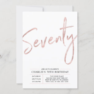 Invitation Soixante-dix Moderne Rose Gold 70e Fête d'annive