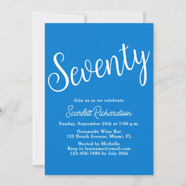 Invitation Soixante-dix Script bleu 70e fête d'anniversaire (Devant)