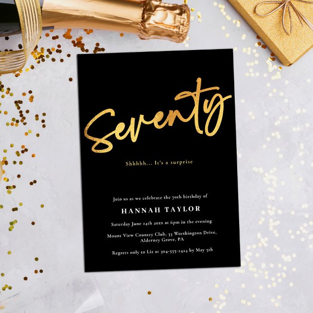 Invitation Soixante-dix Simple Elegant Black Gold 70e anniver (Créateur téléchargé)