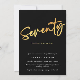Invitation Soixante-dix Simple Elegant Black Gold 70e anniver