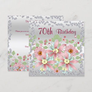 Invitation soixante-dixième Affichage floral et diamants