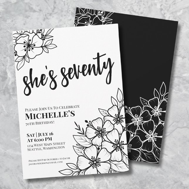 Invitation Soixante-dixième Anniversaire Chic Soixante-dix No (Chic Seventy Black White 70th Birthday Party Invitation)