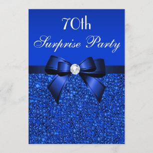 Invitation soixante-dixième Paillettes et arc de bleu royal