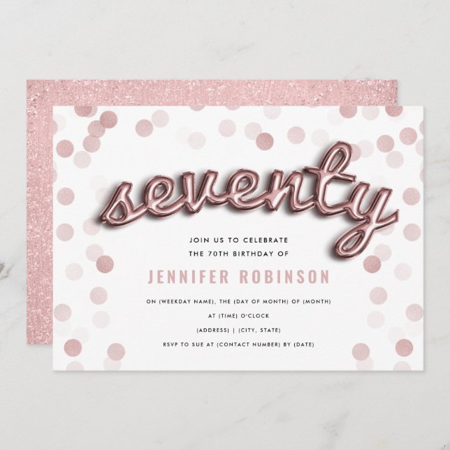 Invitation soixante-dixième Parties scintillantes roses de (Devant / Derrière)