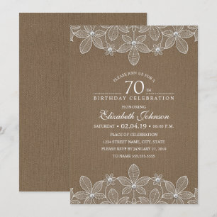 Invitation soixante-dixième Perles et dentelle rustiques de