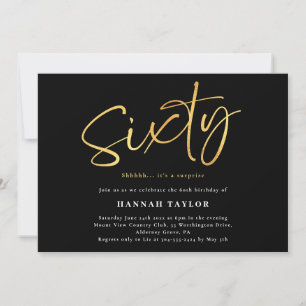 Invitation Soixante Elegant Simple Black Gold 60e Anniversair
