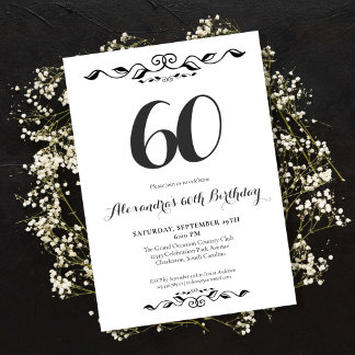 Invitation Soixante élégante Black & White 60e fête d'anniver