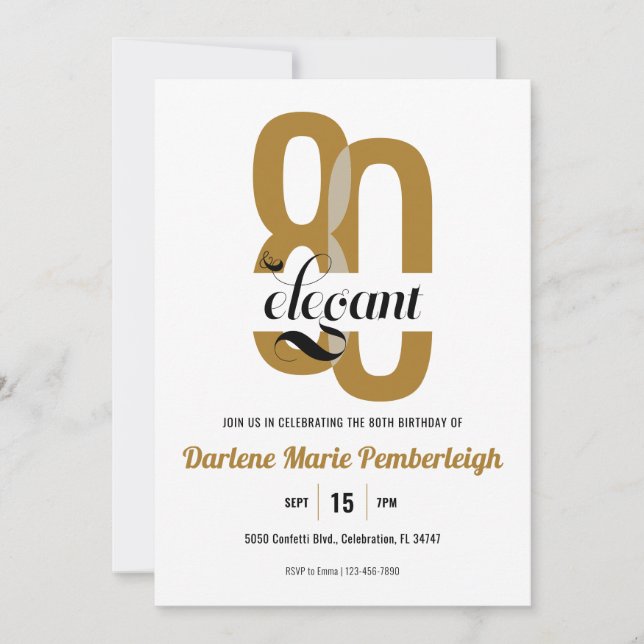 Invitation Soixante et élégant Gold Black 80th Birthday Party (Devant)