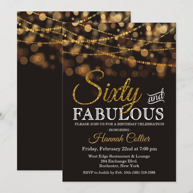 Invitation Soixante et fabuleuse Parties scintillant Annivers (Devant / Derrière)