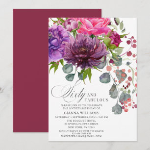 Invitation Soixante et fabuleux Elégant Floral 60e anniversai