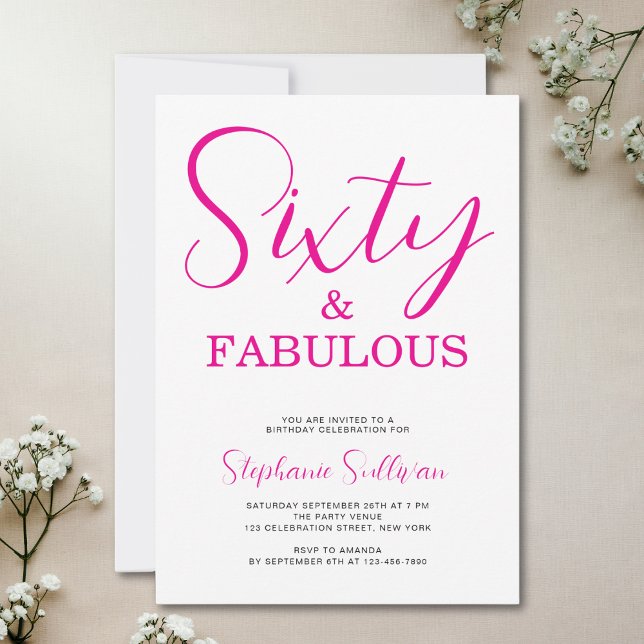 Invitation Soixante et Fabuleux Script Rose Fête d'anniversai (Créateur téléchargé)