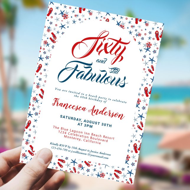 Invitation Soixante et fabuleux thème de la plage 60e fête d' (Sixty and Fabulous Beach Party Invitation)