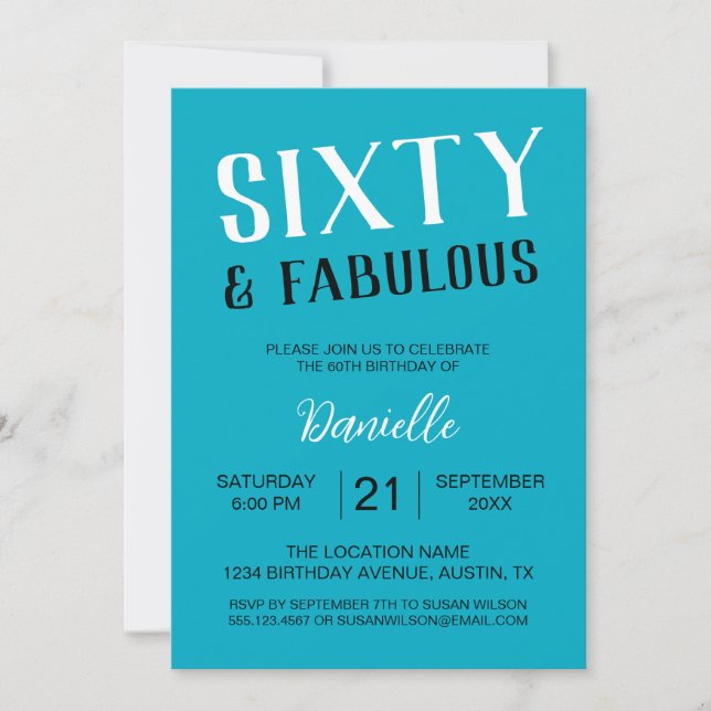 Invitation Soixante et fabuleux Turquoise 60e anniversaire (Devant)