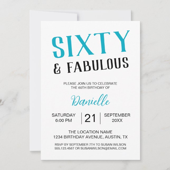 Invitation Soixante et fabuleux Turquoise 60e anniversaire (Devant)