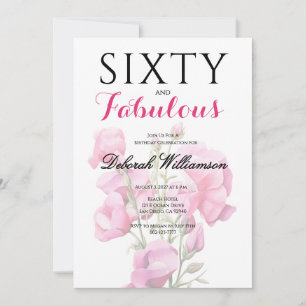Invitation Soixante et Merveilleux Noir Rose 60e Anniversaire