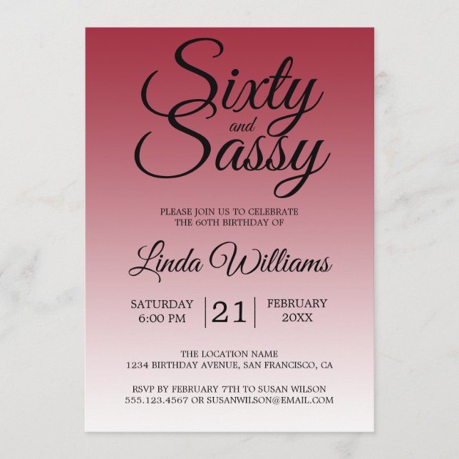 Invitation Soixante et Sassy Écarlate Rouge 60e Anniversaire (Devant)