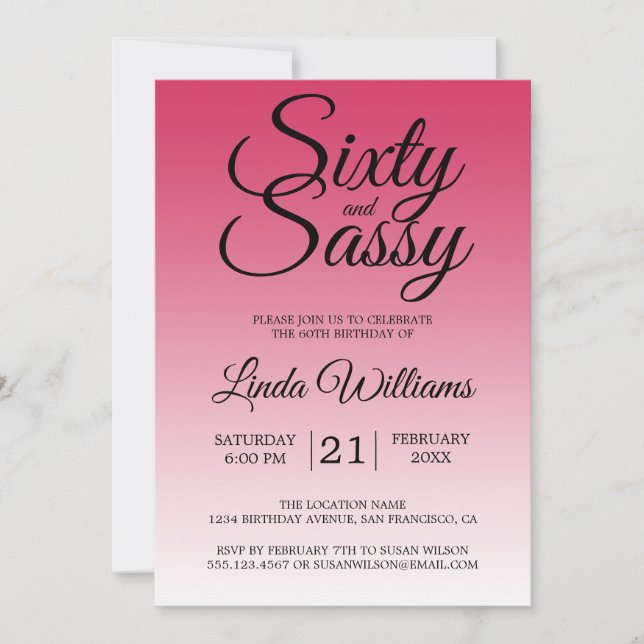 Invitation Soixante et Sassy framboise 60e anniversaire (Devant)