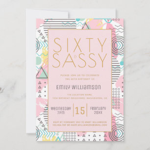 Invitation Soixante et Sassy Pink Retro 60e fête d'anniversai